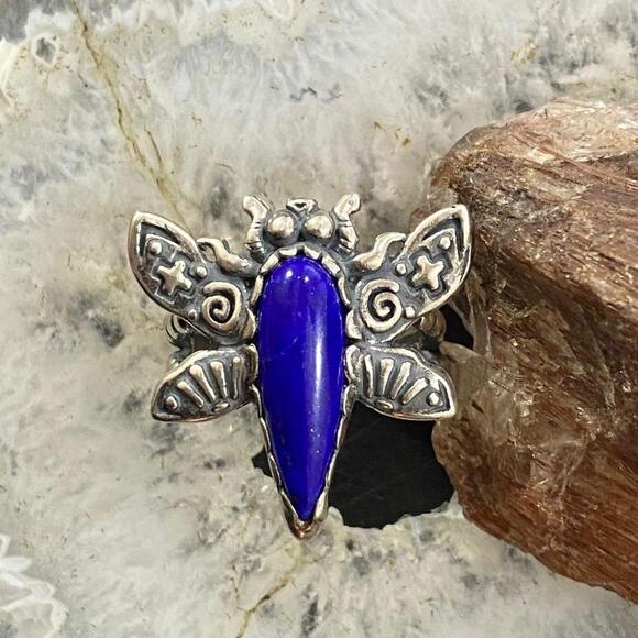 Carolyn Pollack Southwestern Style Sterling Lapis Dragonfly Ring S 9.25 & 10.25 - Picture 4 of 10